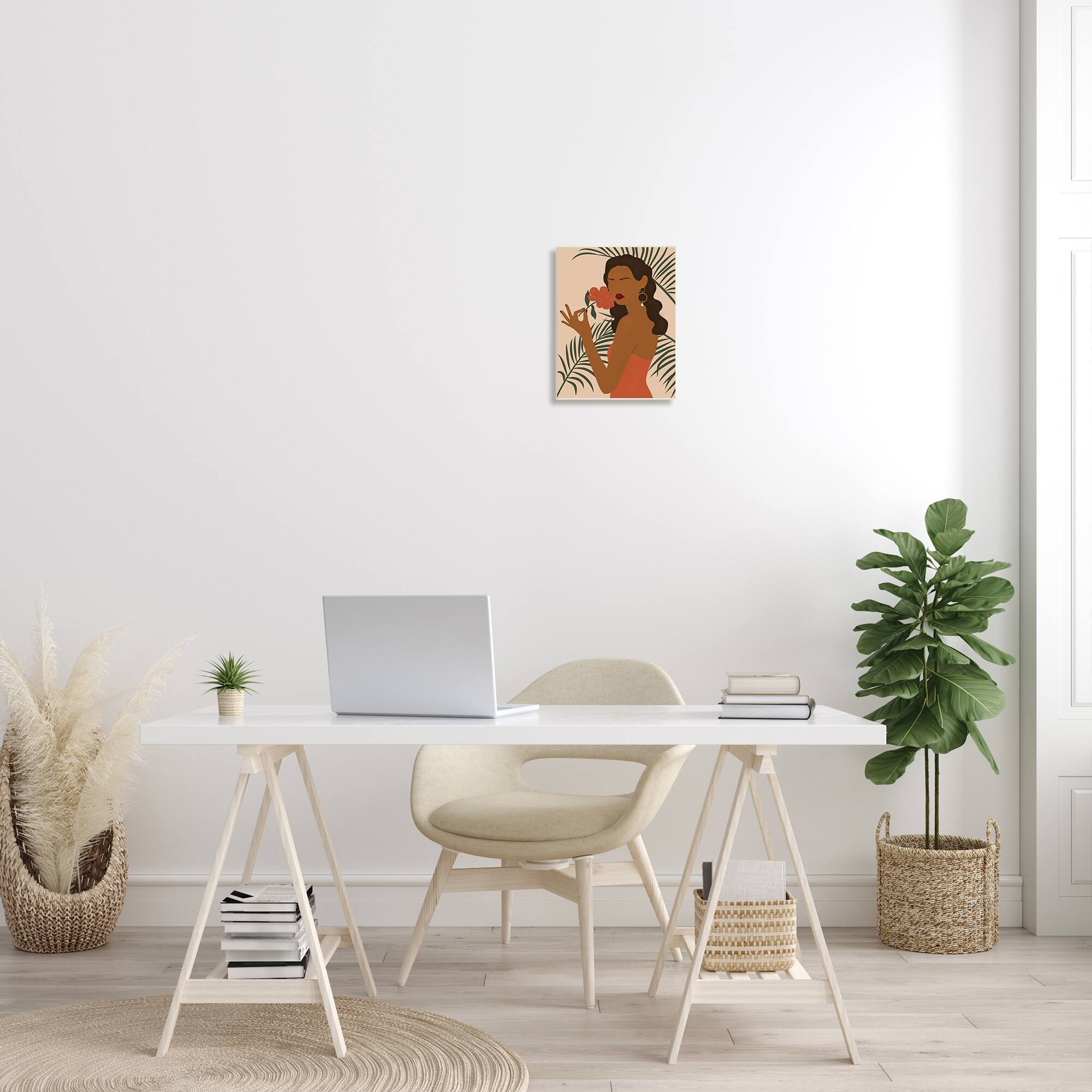 Stupell Industries Woman with Flower over Green Palm Leaves Wall Plaque